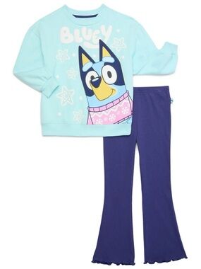 Bluey|Toddler girl matching set,blue ribbed flare leggings & graphic crewneck•3T
